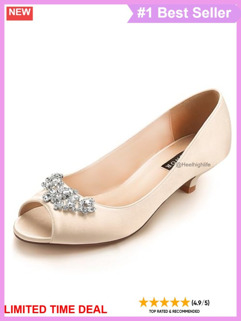 Peep Toe Low Kitten Heel Satin Dress Pumps Wedding Evening Shoes